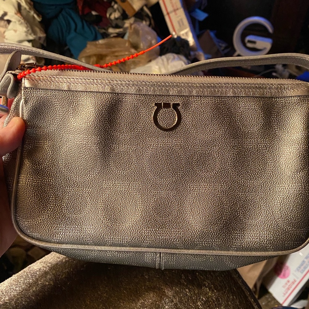 AUTHENTIC Salvatore Ferragamo Metallic Shoulder OR CLUTCH Bag